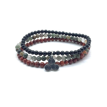 STAMINA & PERSEVERANCE -Bloodstone, Red Jasper & Onyx- 3/pc *MIGHTY MINIS* Healing Energy Stone Bracelets